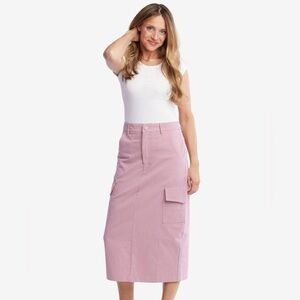 NWT Sweet Salt Hartley Cargo Midi Skirt Pink 100% Cotton Utility Modest Size XL